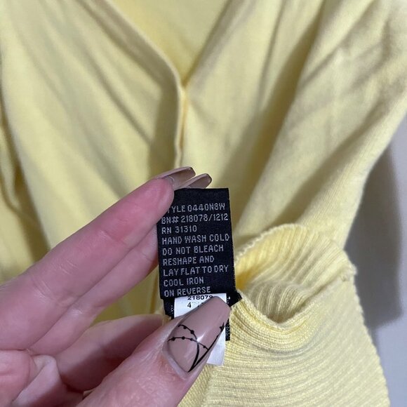 AB Studios Womens Yellow Button Up Ribbed Trim Academia Cardigan Sweater Small - Picture 5 of 6